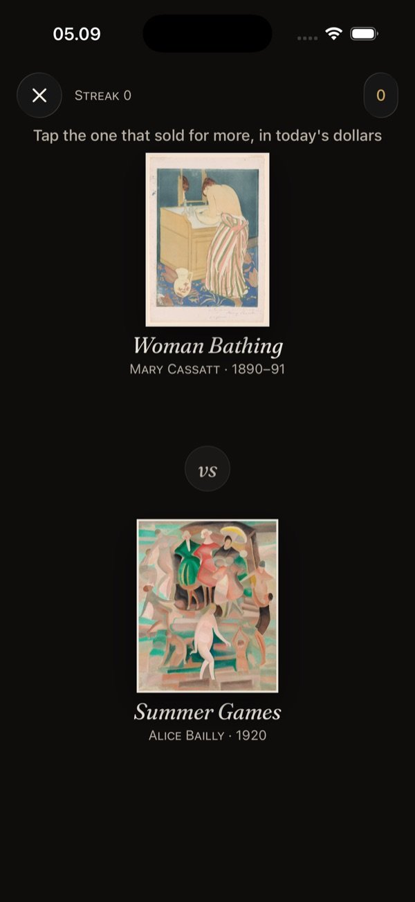 Which is pricier: a Mary Cassatt print above an Alice Bailly painting, with a vs medallion between them.